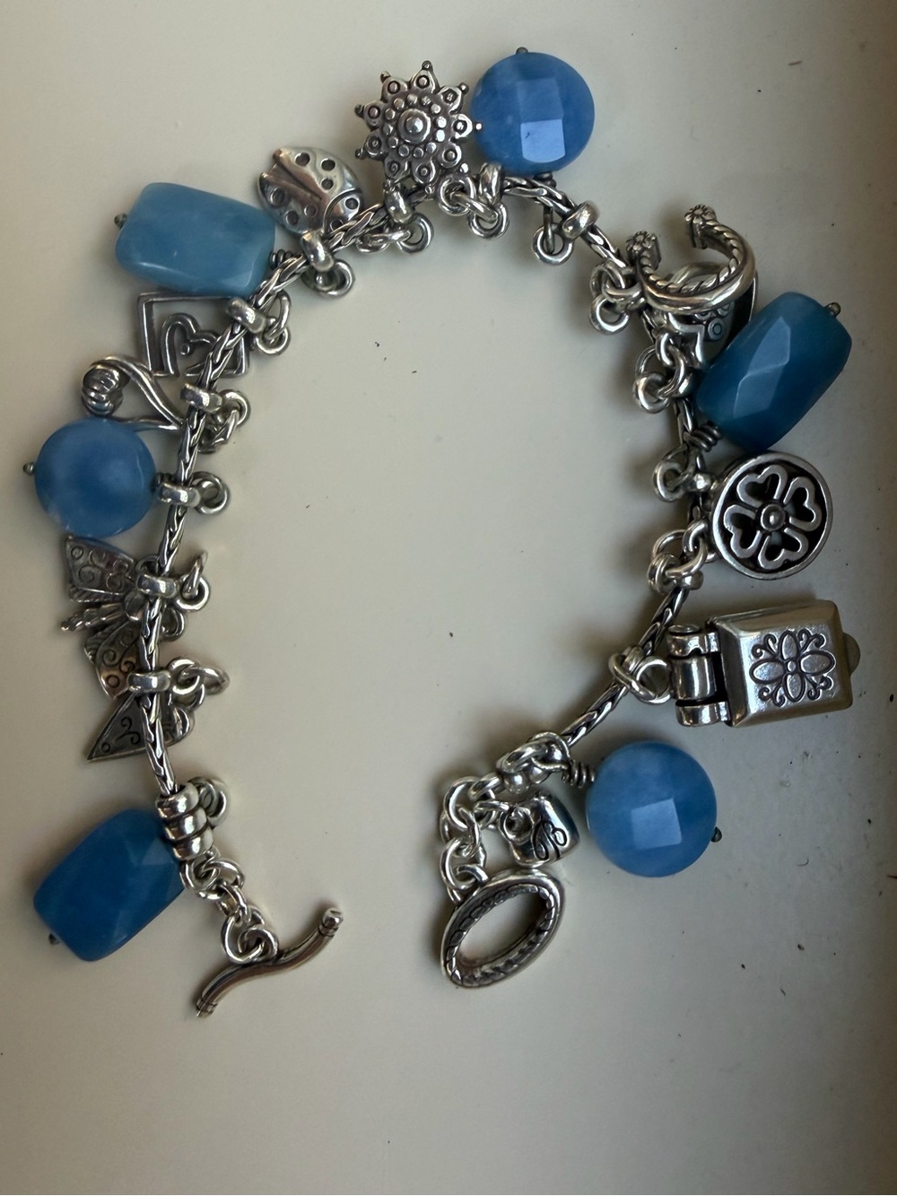 Brighton Fortune Charms Bracelet silver with blue faceted charms- Women's Jewelr
